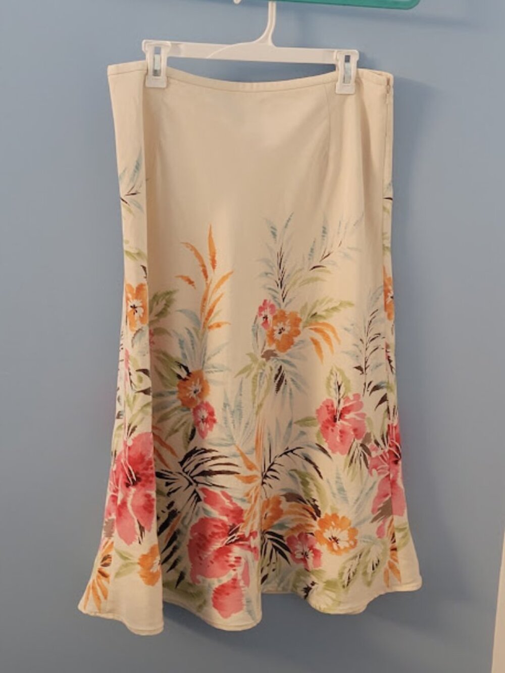 Flowy Tropical Floral Botanical Skirt-Talbots Petite 14P 32" W/32" Long-Ivory